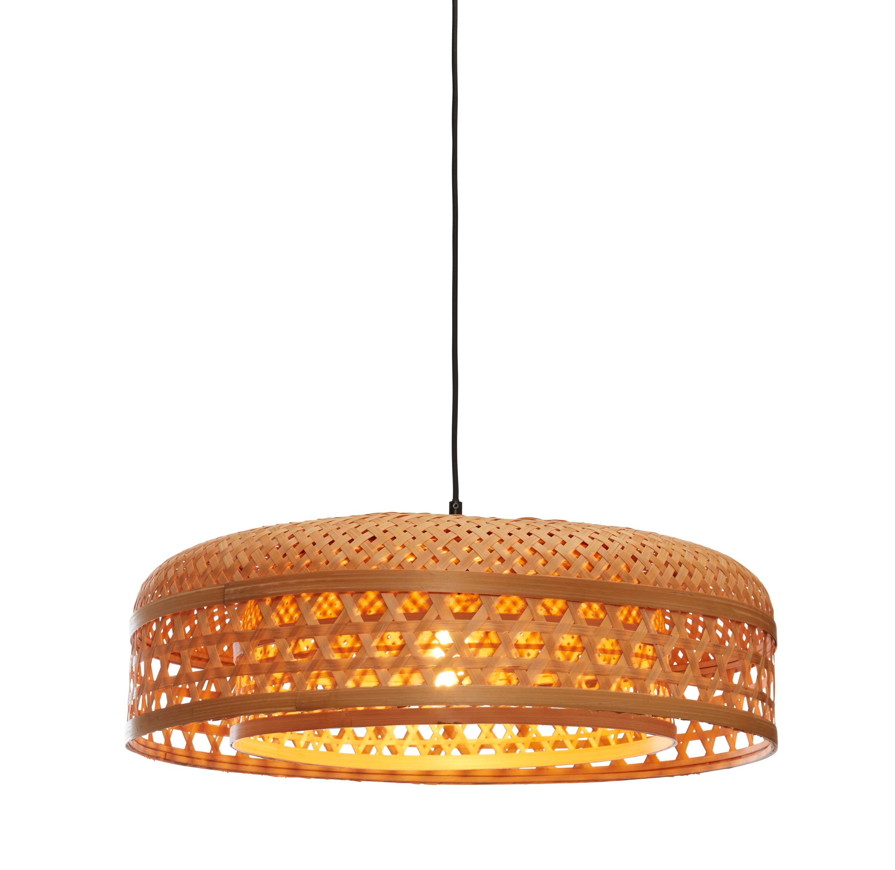 Good&Mojo Hängelampe Ubud mit Doppelhaube aus Bambus, Durchmesser 60 x 18 cm. natürlich